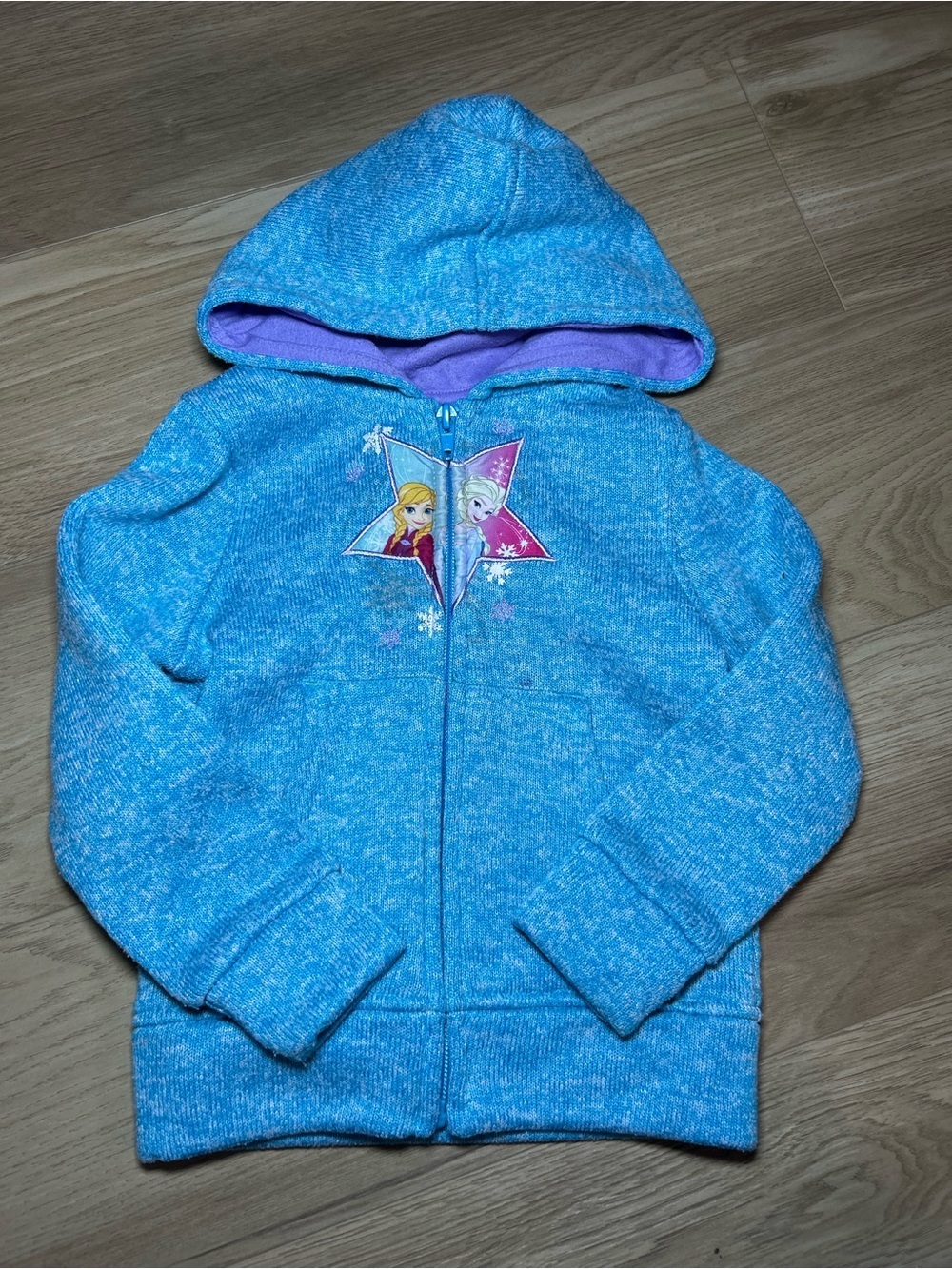 Disney Blue Girls' Hooded Zip-Up Sweatshirt with Frozen Star Graphic